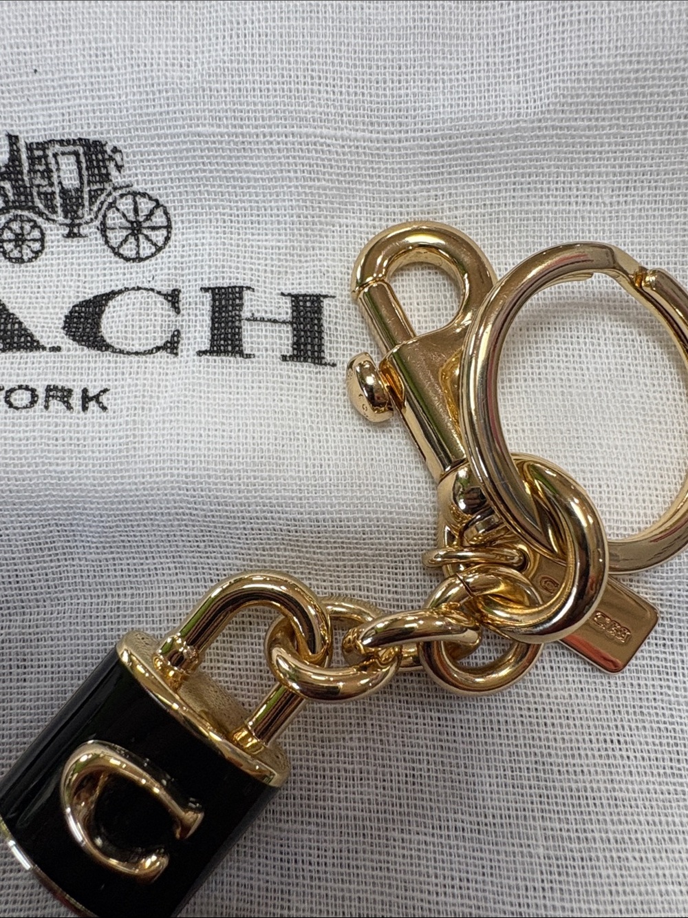 New**Coach** Gold-Tone and Black Padlock Keychain Key Holder - Picture 3 of 5